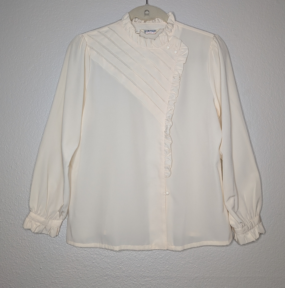 Gold Sun Womens Cream Vintage 90s Victorian Regency Renaissance Button Blouse M